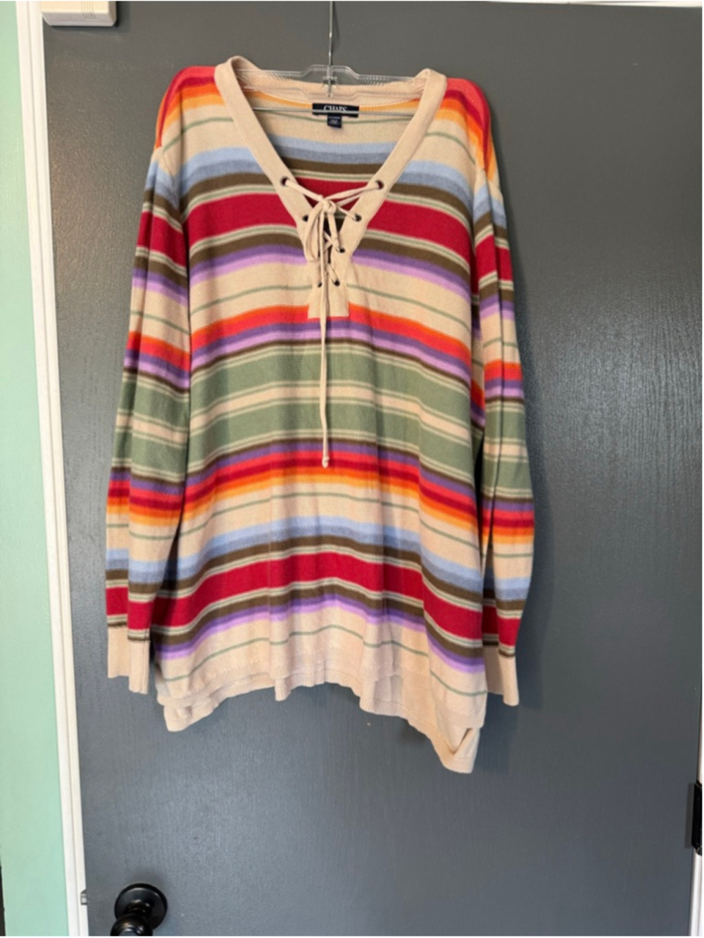 Women's Chaps Plus 2X Multicolor Striped V-Neck Sweater